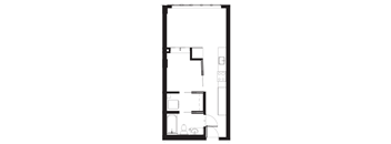 a floor plan of a small house with a kitchen and a living room