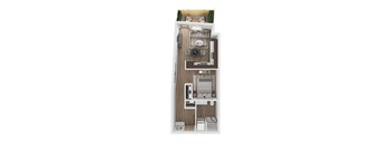 a floor plan of a 1 bedroom apartment with a bathroom and a balcony