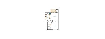 a floor plan of a studio apartment with a bedroom and a living room