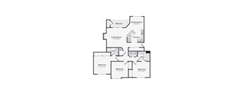 A floor plan of a house with a living room, dining room, kitchen, and four bedrooms.