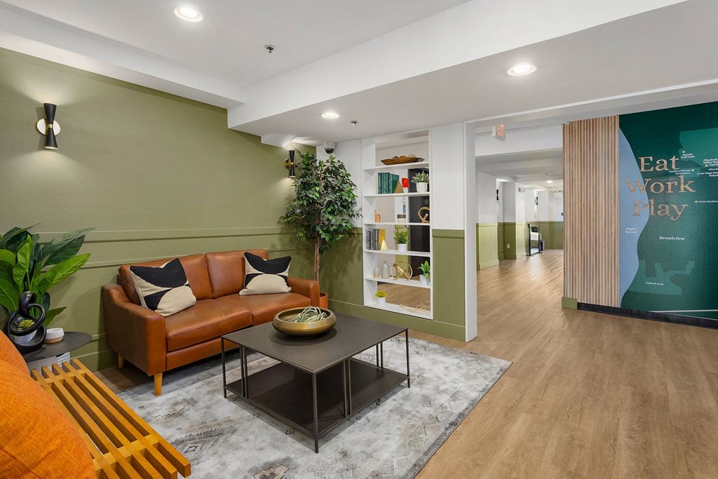 a living room with a couch and a coffee table