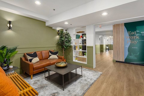 a living room with a couch and a coffee table