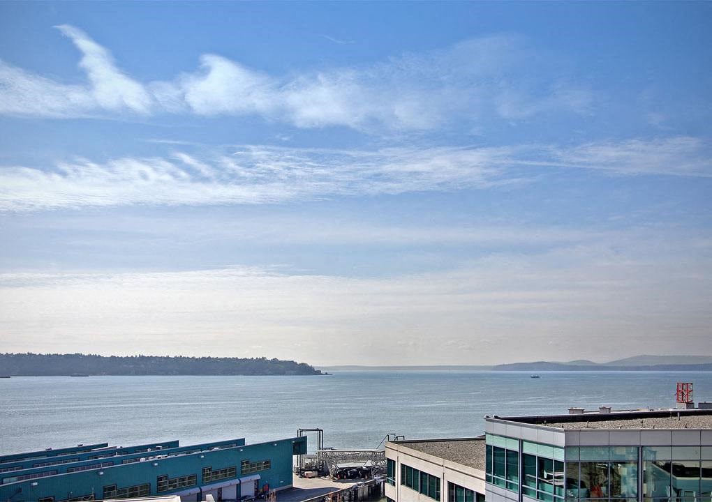 a view of the ocean from a building