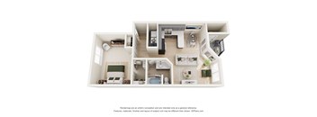 A 3D floor plan of a house with multiple rooms.