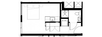 a floor plan of a small house with a kitchen and a living room