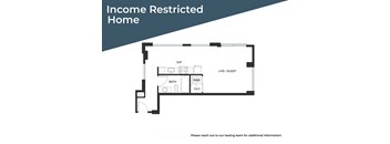 A floor plan of an income restricted home with a kitchen, living room, and bathroom.