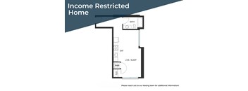 A floor plan of an income restricted home with a bath, eat and live/sleep area.