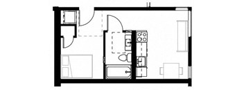 a room with a refrigerator and a stove in it