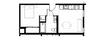 a room with a bed and a sink in it