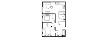A black and white image of a house floor plan.