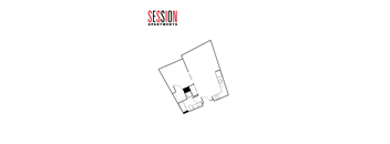 A black and white image of a floor plan for Session Apartments.
