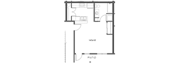 a floor plan of a small house with a bedroom and a living room