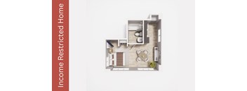 A floor plan of an apartment with the words "Income Restricted Home" written above it.