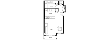a floor plan of a house with a bedroom and a living room