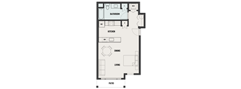 a floor plan of a small house with a kitchen and a living room