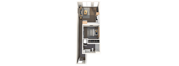 a floor plan of a small apartment with a bedroom and a bathroom