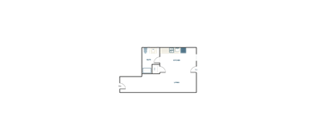 A floor plan of a living area with a kitchen and bathroom.