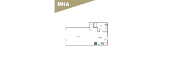 A floor plan of a house with a living room, kitchen, and bathroom.