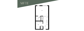 A floor plan of a one bedroom apartment with a kitchen and bathroom.