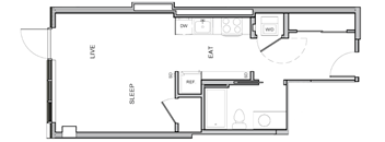 A floor plan of a house with labeled rooms such as "DW," "LIVE," "EAT," and "SLEEP."