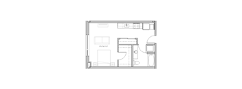 a floor plan of a small apartment with a bedroom and a living room