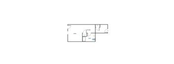 A floor plan of a small apartment with a kitchen, bathroom and living room.