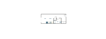 A floor plan of a living area with a kitchen and bathroom.