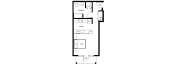 a floor plan of a small house with a kitchen and a living room
