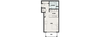 a floor plan of a small house with a bedroom and a bathroom