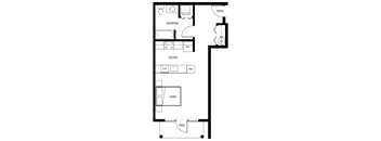 a floor plan of a small house with a bedroom and a living room