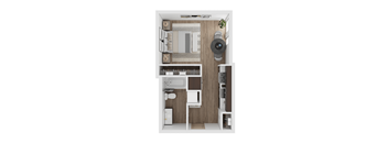 a stylized floor plan of a small apartment
