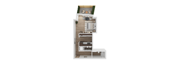a floor plan of a studio apartment with a bedroom and a living room