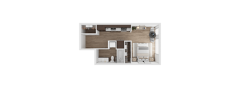 a stylized floor plan of a house with a bedroom and a bathroom
