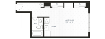 a floor plan of a room with a bedroom and a bathroom
