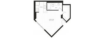 a floor plan of a room with a bedroom and a bathroom