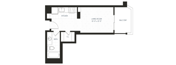 a floor plan of a unit with a bedroom and a living room