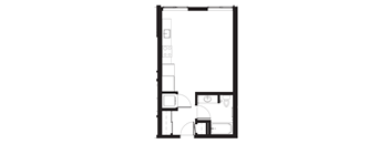 a floor plan of a small house with a kitchen and a living room
