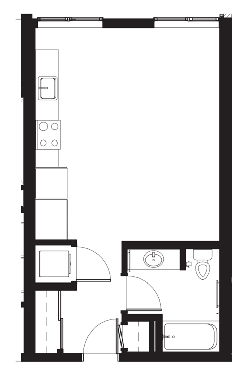 a floor plan of a small house with a kitchen and a living room