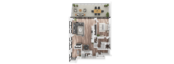 a 1 bedroom floor plan of a 2100 sq ft apartment