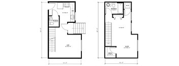 A floor plan of a two-bedroom apartment with a living room, kitchen, and bathroom.