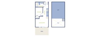 A floor plan of a house with a loft.