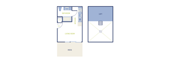 A floor plan of a house with a living room, bathroom, and loft.