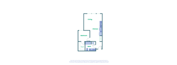 a floor plan of a studio apartment with a bedroom and a living room