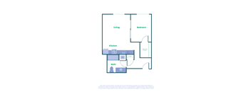 a floor plan of a unit with a bedroom and a kitchen