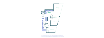 a floor plan of a unit with a bedroom and kitchen