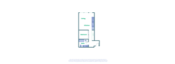 a floor plan of a living room with a bedroom and kitchen