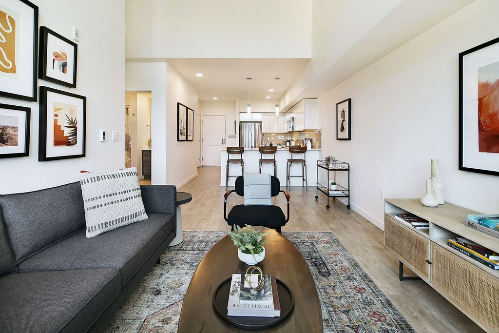 a living room with a couch and a coffee table