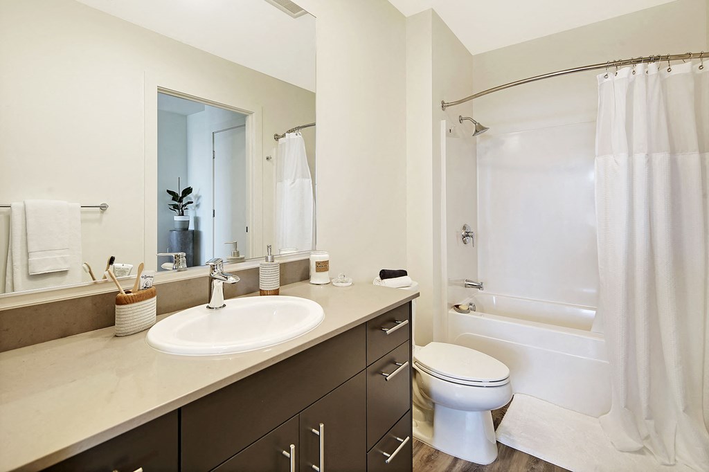 a bathroom with a sink toilet and a shower