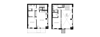 Two floor plans of a house with dimensions and an "OPEN TO BELOW" label.
