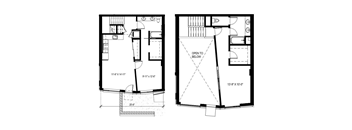 Two floor plans of a building with dimensions and an "OPEN TO BELOW" label.